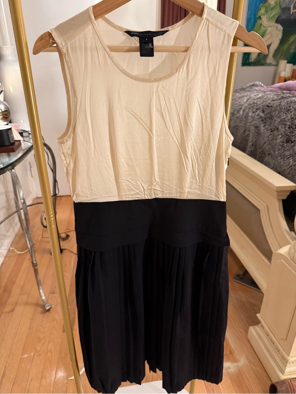 Marc by Marc Jacobs Cream and Black Pleated Waist Dress